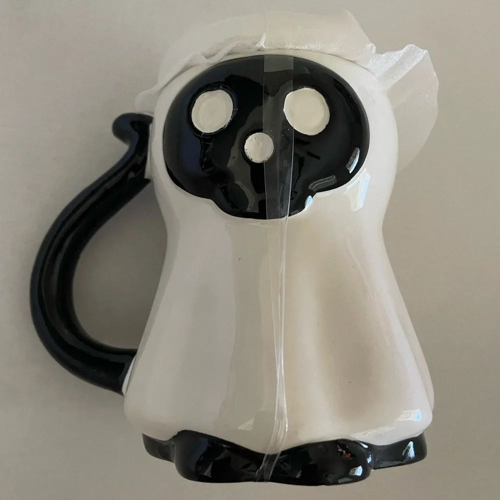 Halloween‎ ghost skull 💀 cat tea cup or coffee mug with ceramic lid